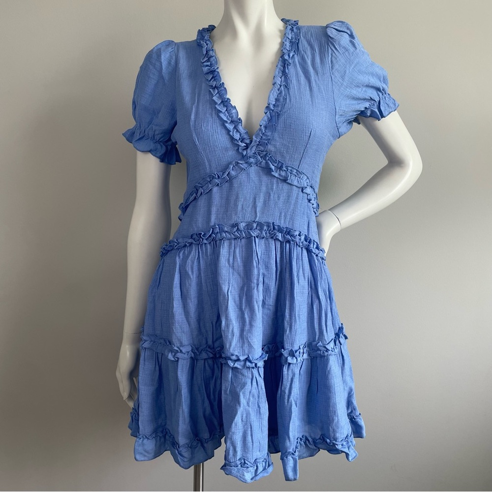 NWT ALTAR’D STATE Karnise Cornflower Blue Ruffle Tiered Mini Dress